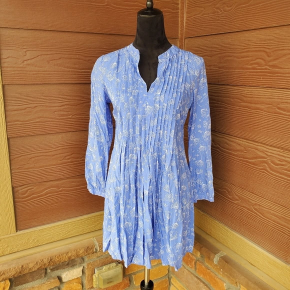 Old Navy Periwinkle Blue Pintuck Swing Tunic Long Sleeve Floral Mini Dress NWOT - Picture 15 of 16